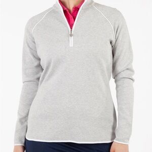 Clover by Bobby Jones Light Gray Quarter-Zip Pullover with White Trim